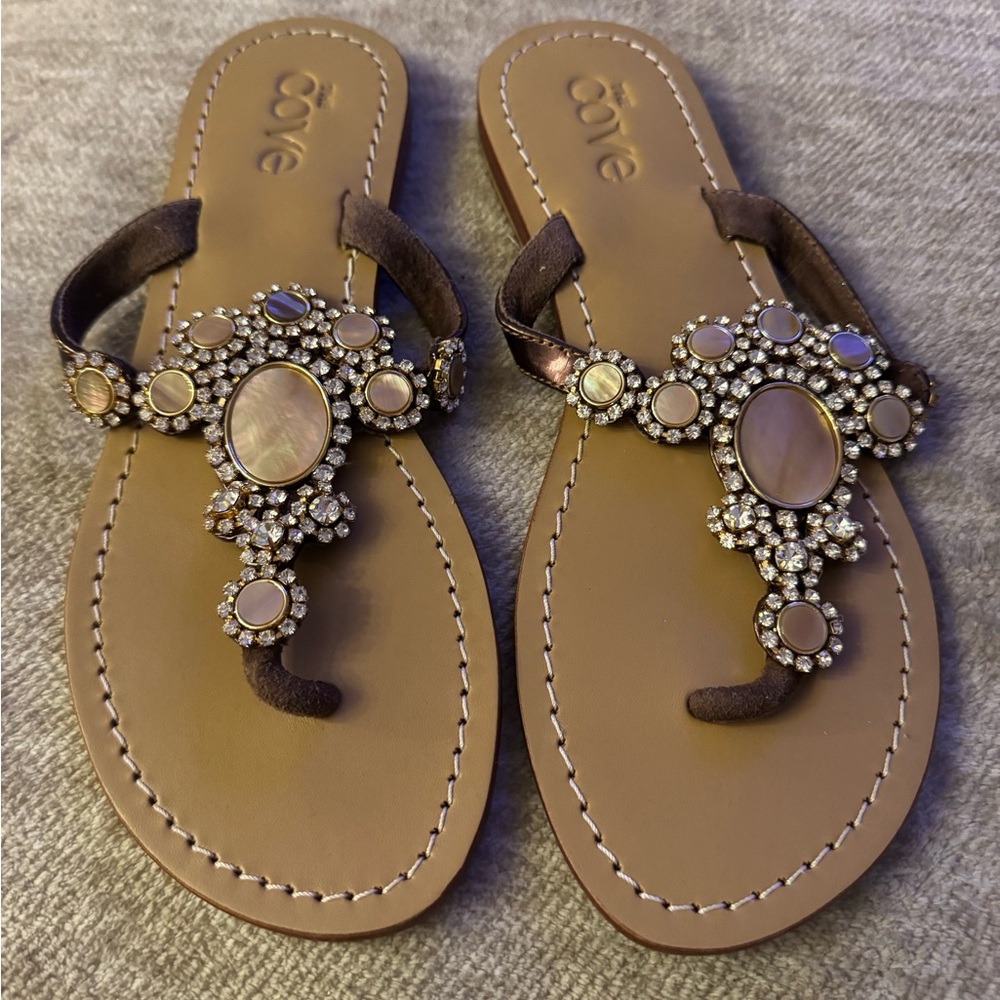 Cove Tan and Brown Jeweled Sandals